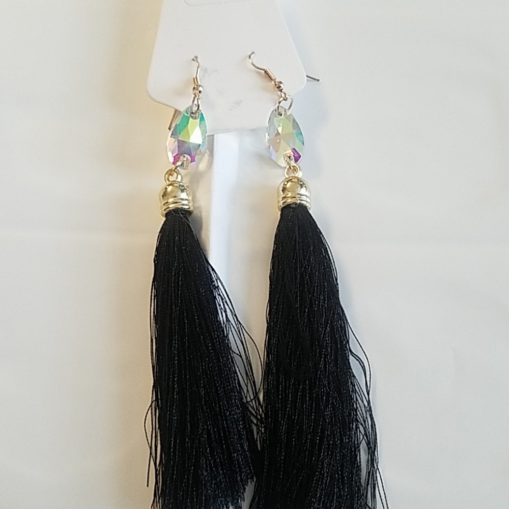 Long Black Tassel Earrings